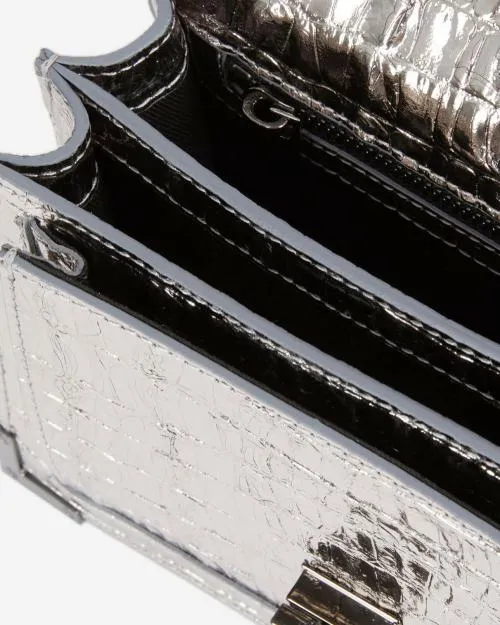 Women Crossbody Bags The Kooples Emily Small Bag In Silver CrocodileEffect Leather Antic Silver