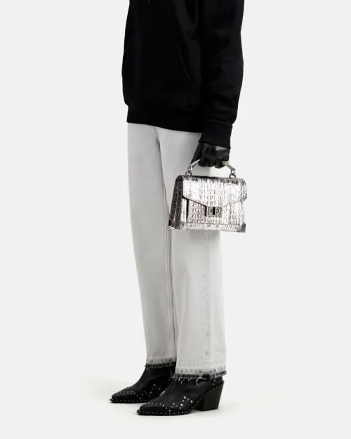 Women Crossbody Bags The Kooples Emily Small Bag In Silver CrocodileEffect Leather Antic Silver