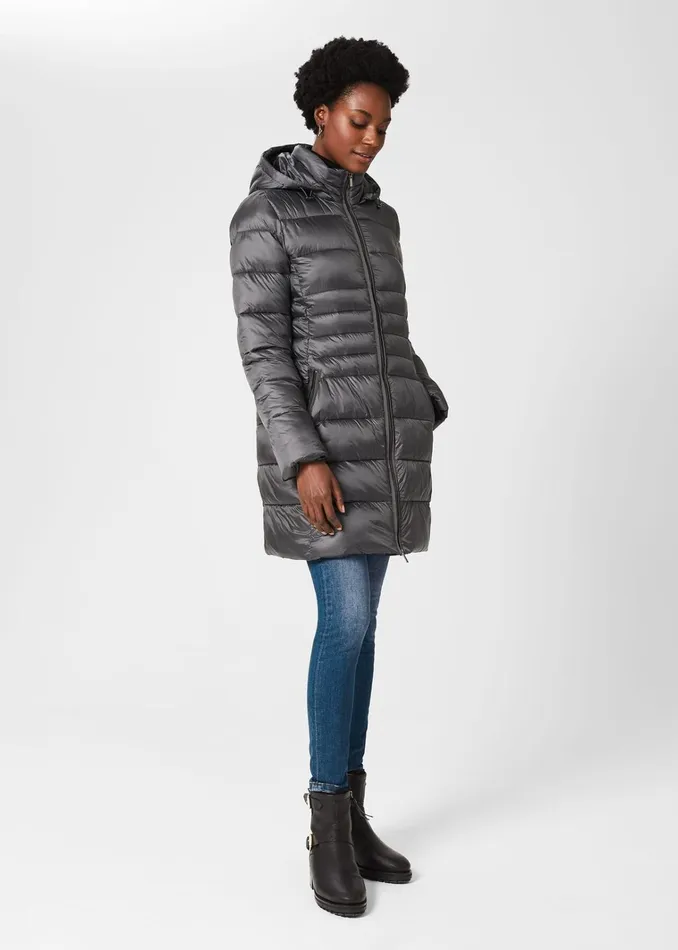 Women Danika Long Puffer Jacket With Hood Charcoal Grey Hobbs Coats and Jackets