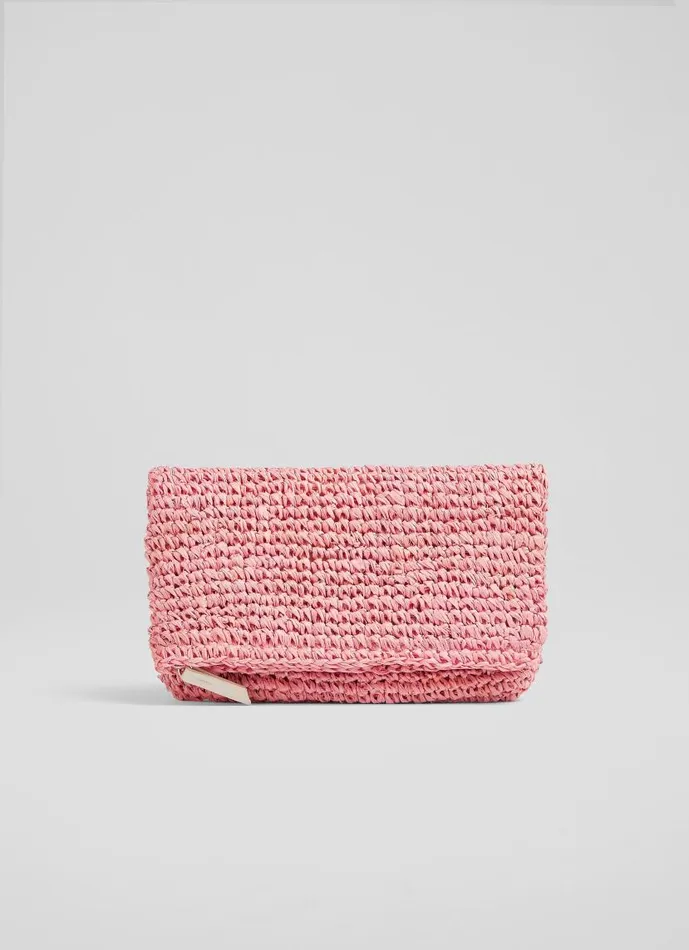 Women Danilla Pink Raffia Fold Over Clutch LKBennett Clutch Bags