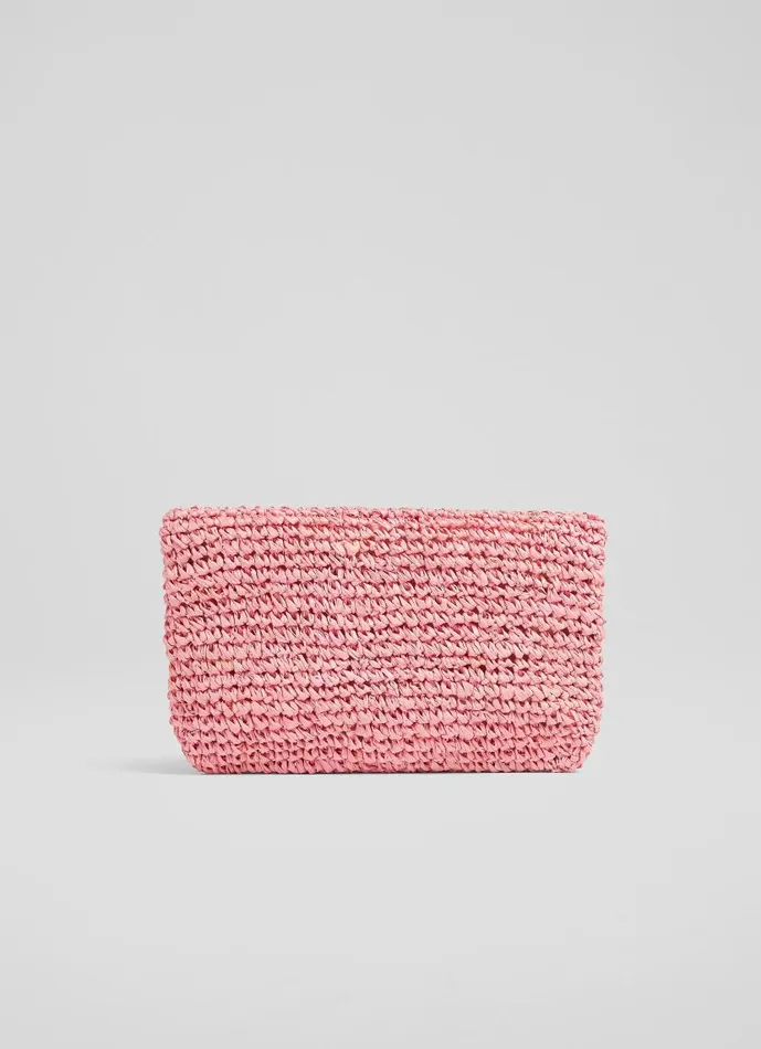 Women Danilla Pink Raffia Fold Over Clutch LKBennett Clutch Bags Women Danilla Pink Raffia Fold Over Clutch LKBennett Clutch Bags