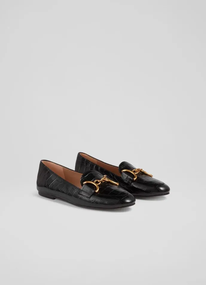 Women Daphne Black CrocEffect Leather Loafers Black LKBennett Flats Women Daphne Black CrocEffect Leather Loafers Black LKBennett Flats