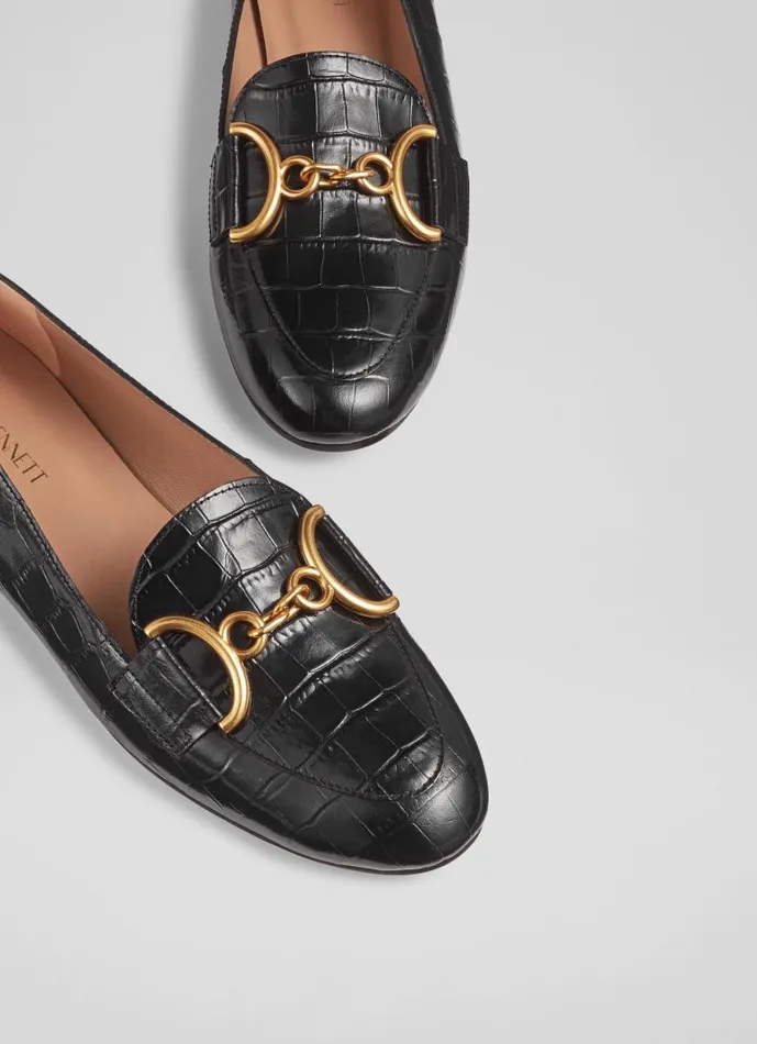 Women Daphne Black CrocEffect Leather Loafers Black LKBennett Flats Women Daphne Black CrocEffect Leather Loafers Black LKBennett Flats