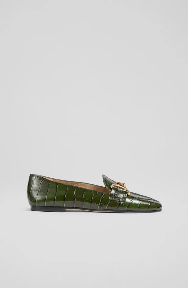 Women Daphne Green CrocEffect Leather Loafers Dark Green LKBennett Flats