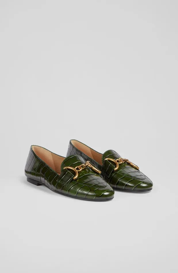 Women Daphne Green CrocEffect Leather Loafers Dark Green LKBennett Flats Women Daphne Green CrocEffect Leather Loafers Dark Green LKBennett Flats
