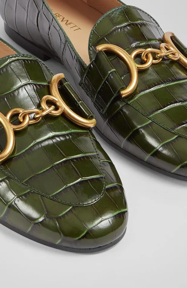 Women Daphne Green CrocEffect Leather Loafers Dark Green LKBennett Flats Women Daphne Green CrocEffect Leather Loafers Dark Green LKBennett Flats
