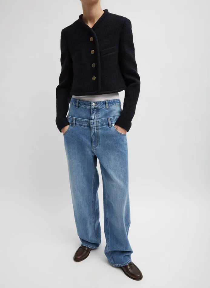 Women Denim Tibi Classic Wash Denim Double Waisted Slouchy Carpenter Jean Classic Blue