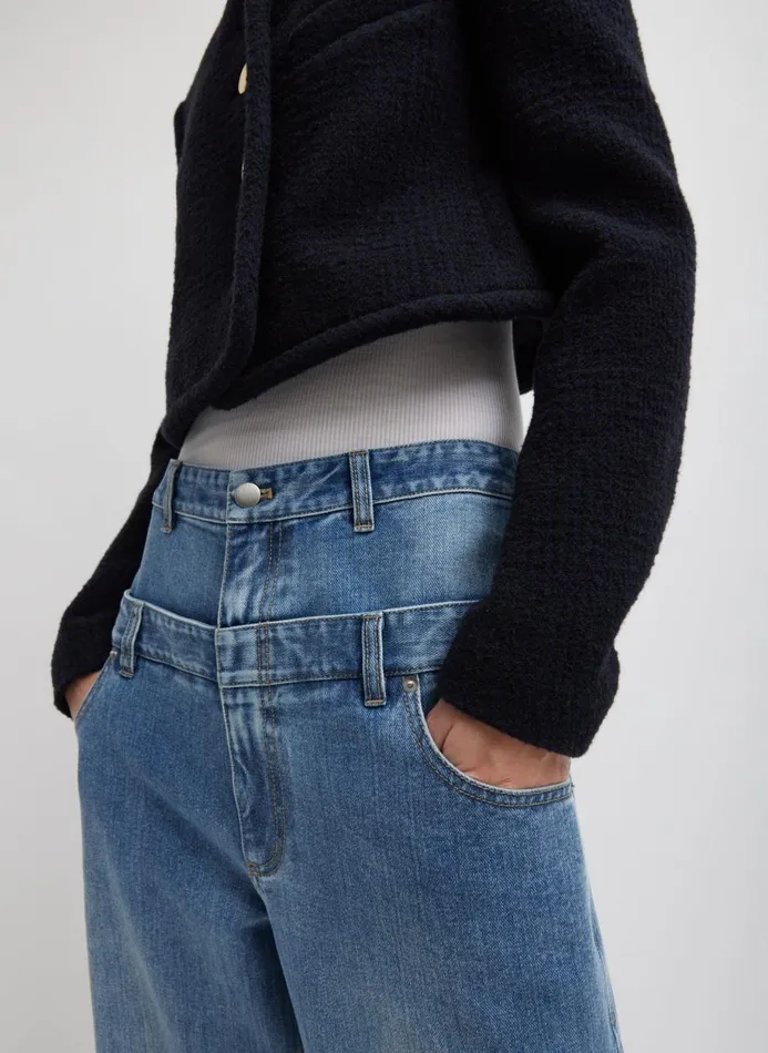 Women Denim Tibi Classic Wash Denim Double Waisted Slouchy Carpenter Jean Classic Blue