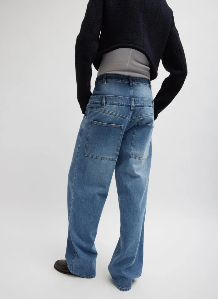 Women Denim Tibi Classic Wash Denim Double Waisted Slouchy Carpenter Jean Classic Blue