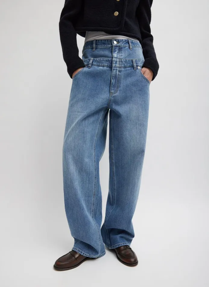 Women Denim Tibi Classic Wash Denim Double Waisted Slouchy Carpenter Jean Classic Blue