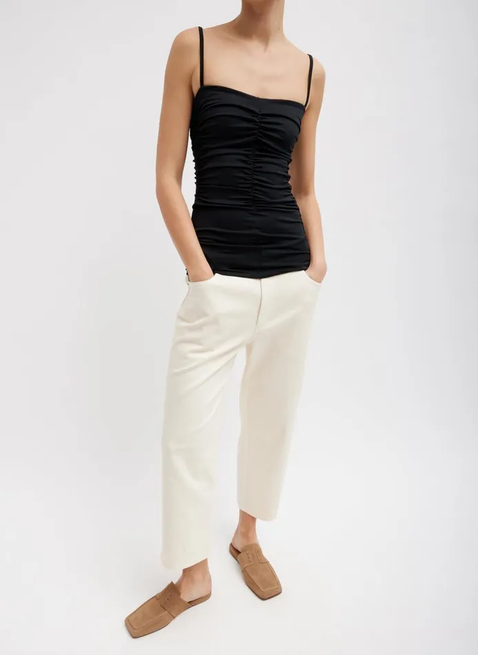 Women Denim Tibi Garment Dyed Stretch Twill Cropped Newman Jean Ivory