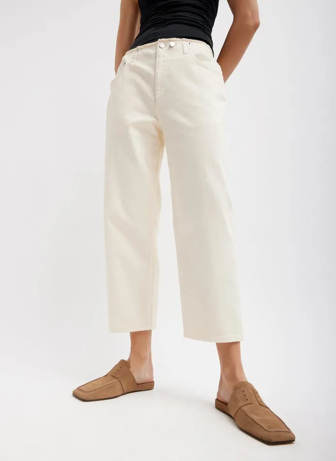Women Denim Tibi Garment Dyed Stretch Twill Cropped Newman Jean Ivory