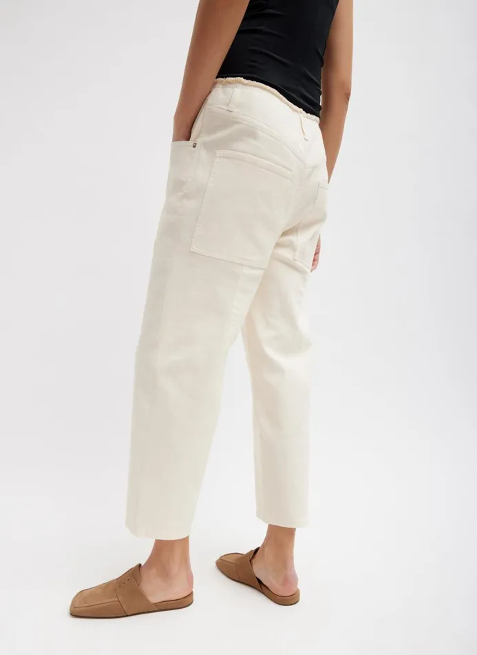 Women Denim Tibi Garment Dyed Stretch Twill Cropped Newman Jean Ivory