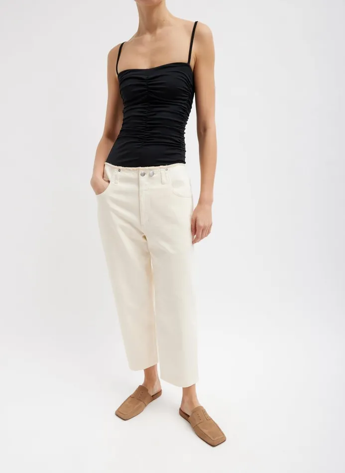 Women Denim Tibi Garment Dyed Stretch Twill Cropped Newman Jean Ivory