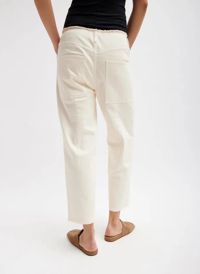 Women Denim Tibi Garment Dyed Stretch Twill Cropped Newman Jean Ivory