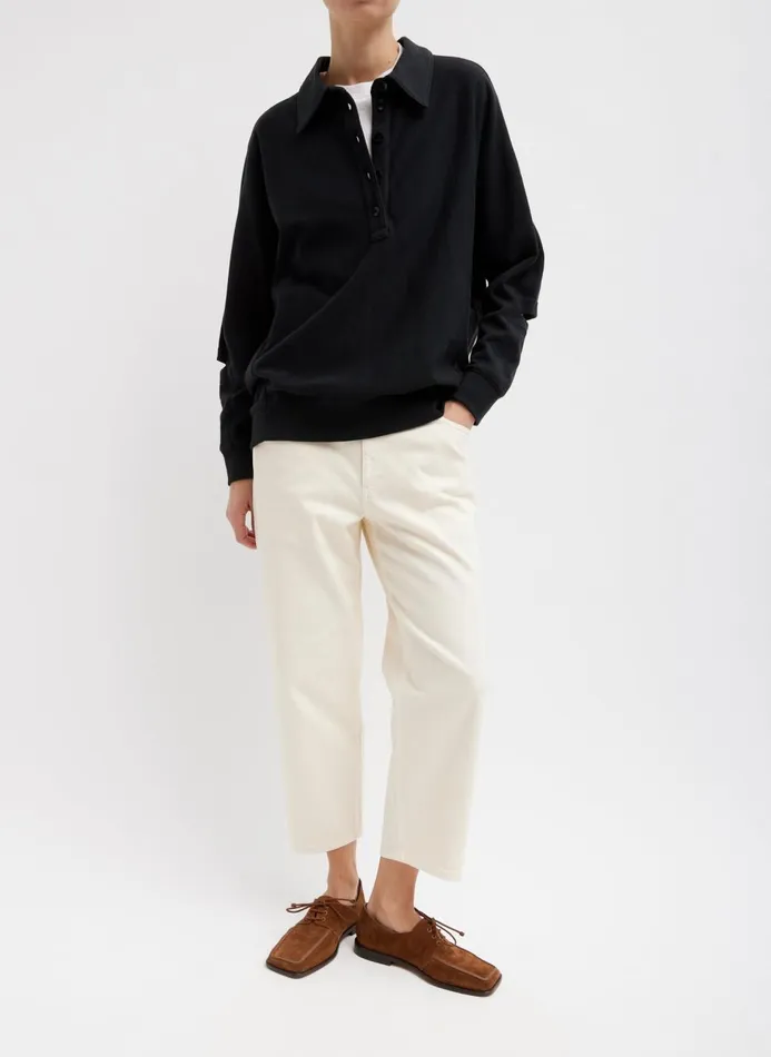 Women Denim Tibi Garment Dyed Stretch Twill Cropped Newman Jean Ivory