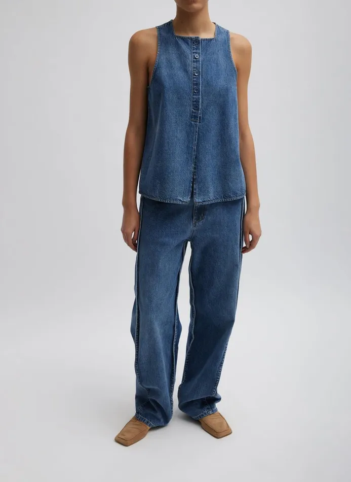 Women Denim Tibi Spring Denim Tuck Jean Classic Blue