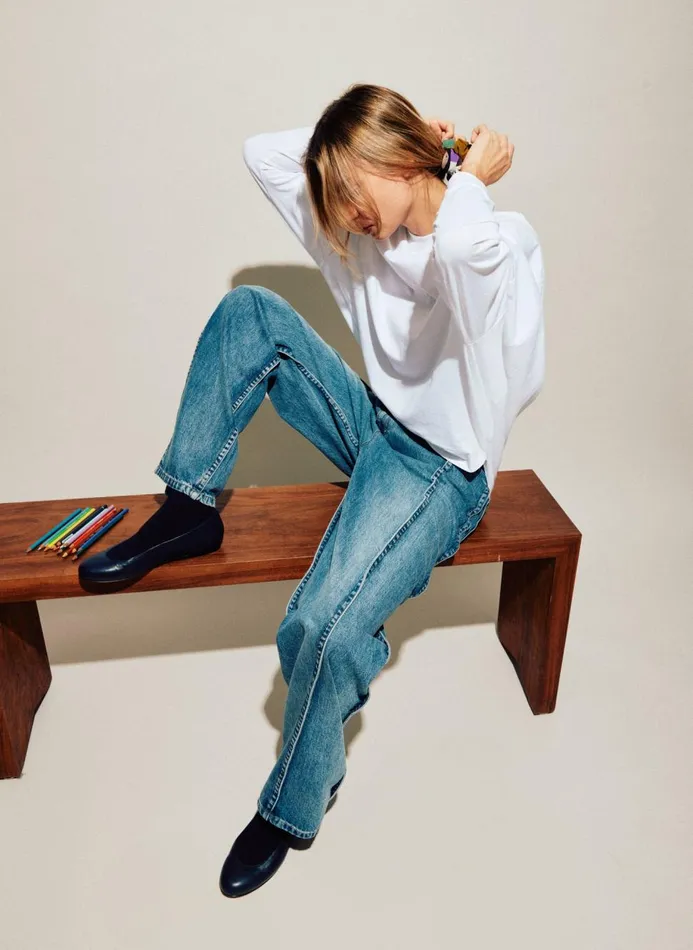 Women Denim Tibi Spring Denim Tuck Jean Classic Blue