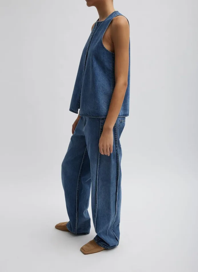 Women Denim Tibi Spring Denim Tuck Jean Classic Blue