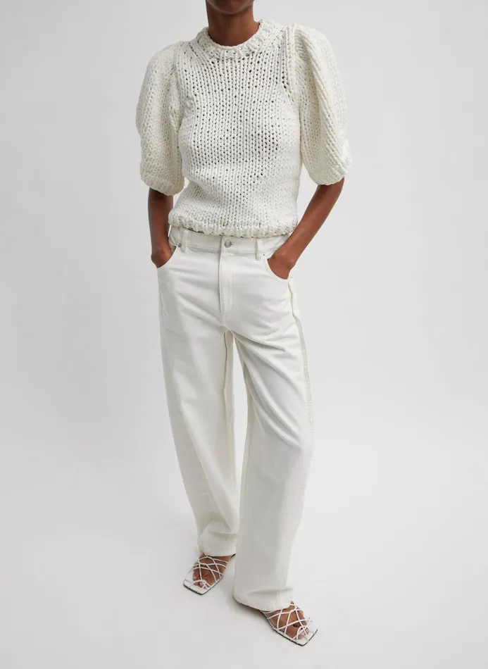 Women Denim Tibi Spring Denim Tuck Jean White