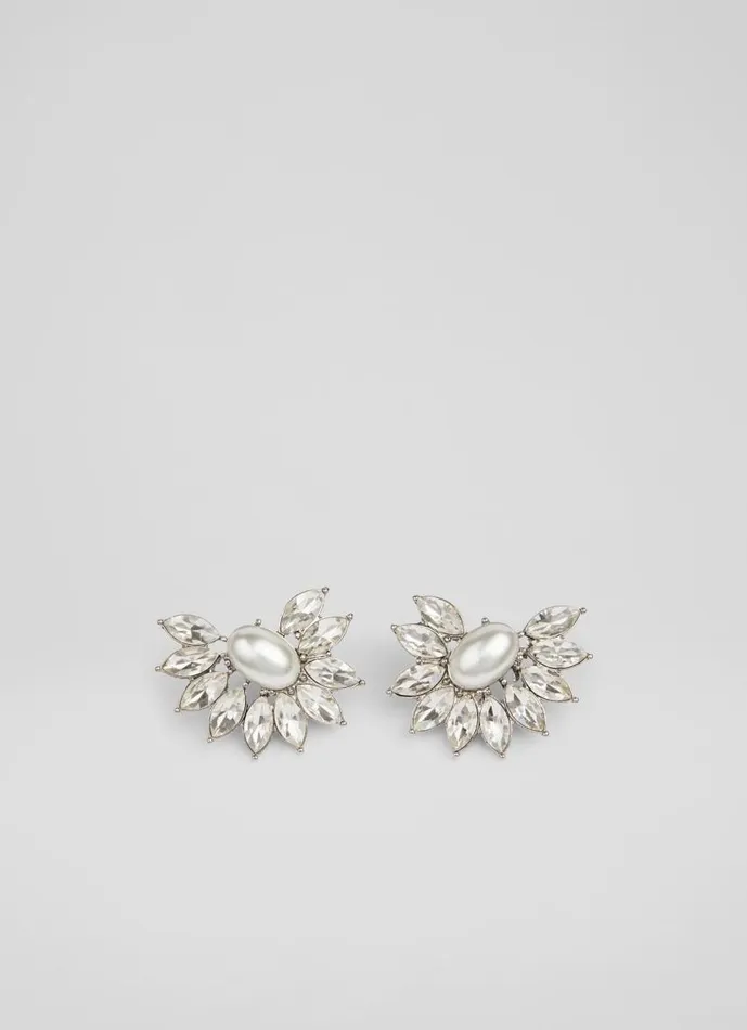 Women Dia Crystal And Pearl Spray Earrings LKBennett Jewellery