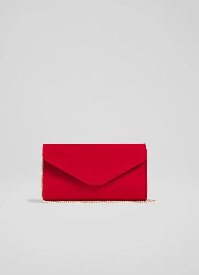 Women Dominica Red Suede Clutch Bag LKBennett Clutch Bags
