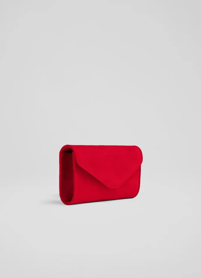 Women Dominica Red Suede Clutch Bag LKBennett Clutch Bags