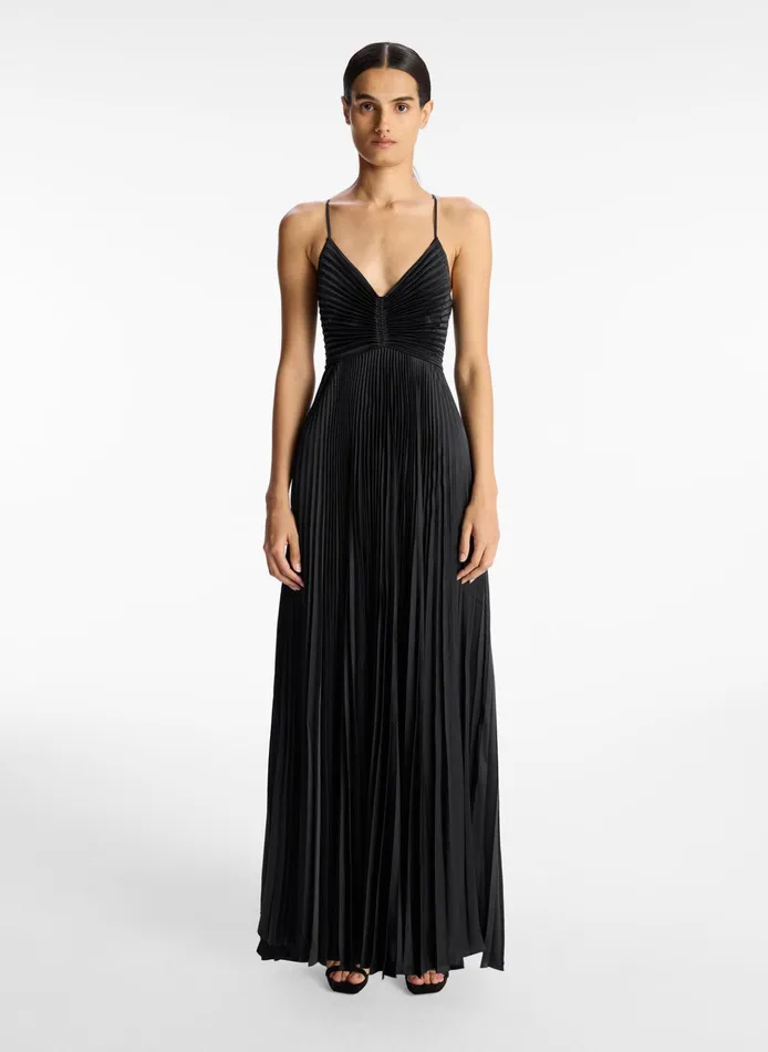Women Dresses ALC Aries Satin Pleated Dress Black