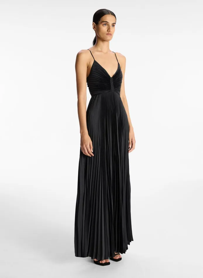 Women Dresses ALC Aries Satin Pleated Dress Black