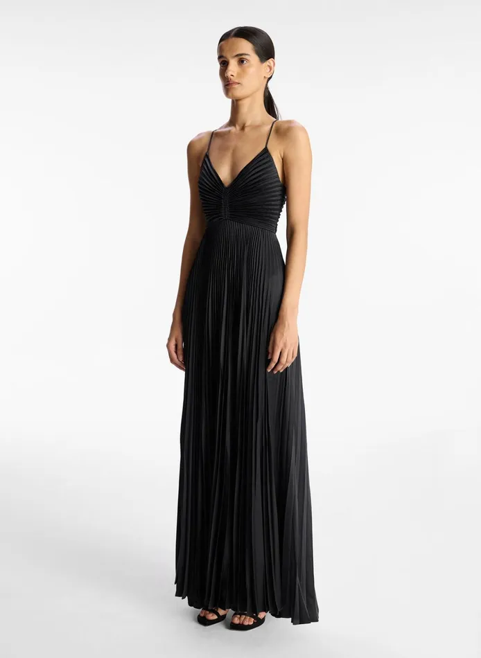 Women Dresses ALC Aries Satin Pleated Dress Black