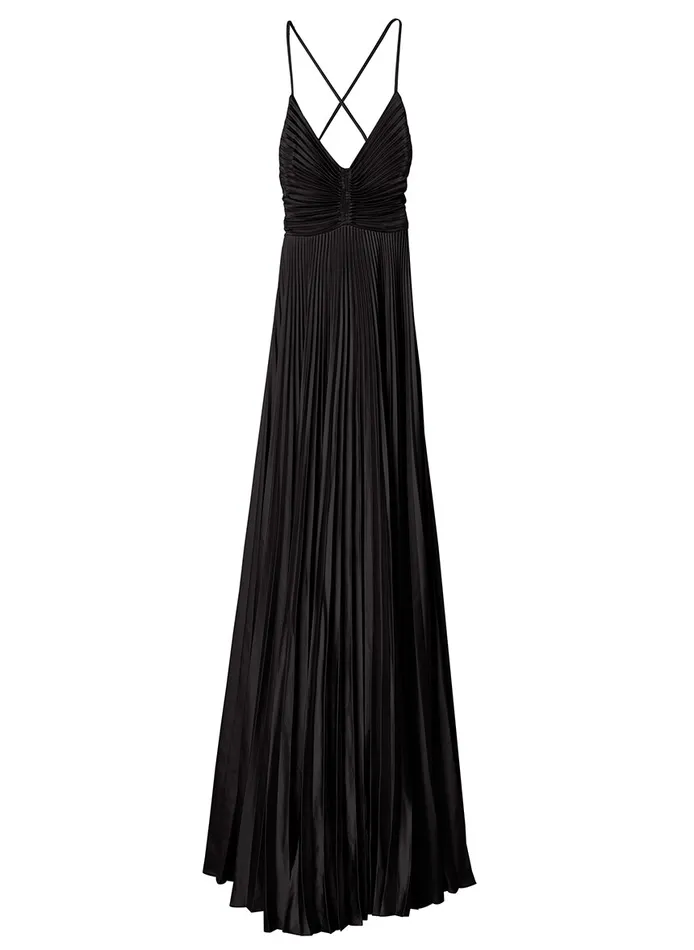 Women Dresses ALC Aries Satin Pleated Dress Black