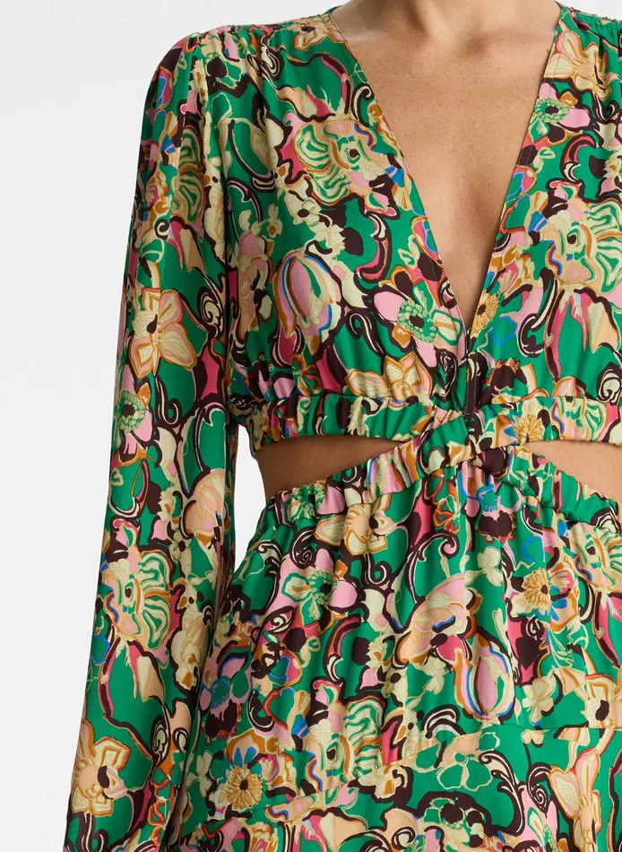 Women Dresses ALC Bell Silk Maxi Dress Emerald Multi