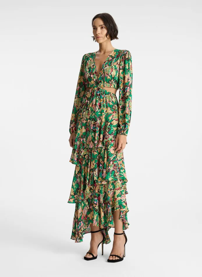 Women Dresses ALC Bell Silk Maxi Dress Emerald Multi