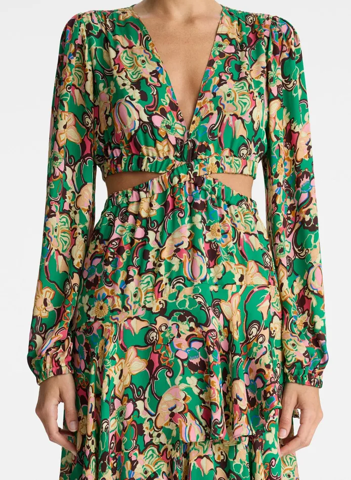 Women Dresses ALC Bell Silk Maxi Dress Emerald Multi