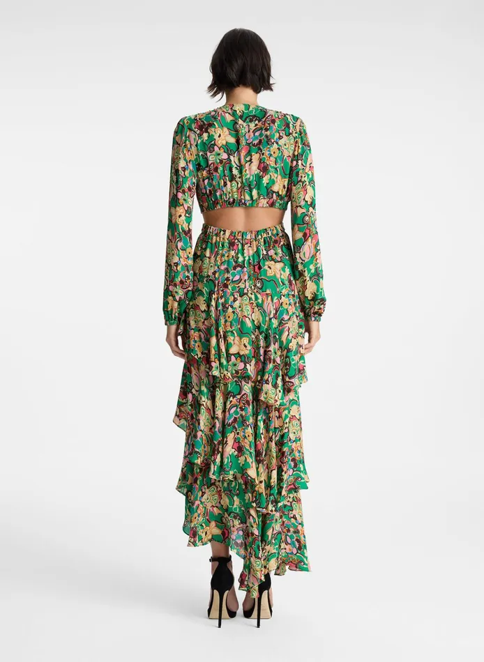Women Dresses ALC Bell Silk Maxi Dress Emerald Multi
