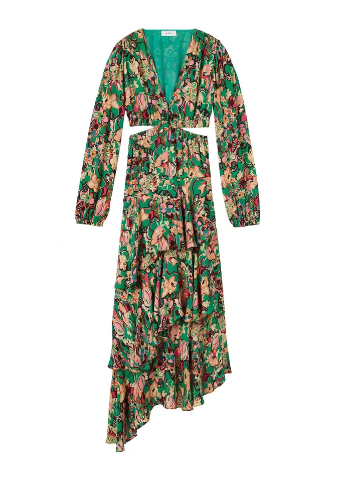 Women Dresses ALC Bell Silk Maxi Dress Emerald Multi