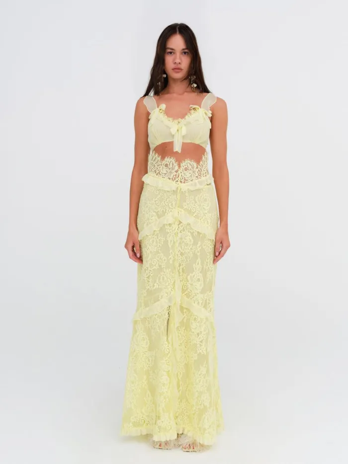 Women Dresses For Love and Lemons Milena Lace Maxi Dress Yellow