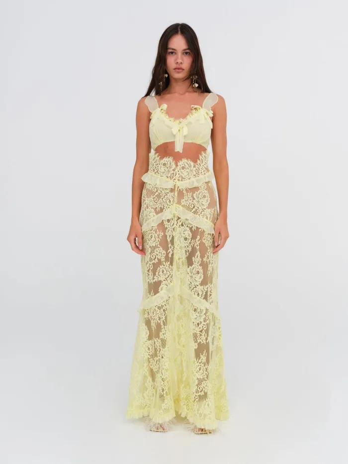 Women Dresses For Love and Lemons Milena Lace Maxi Dress Yellow