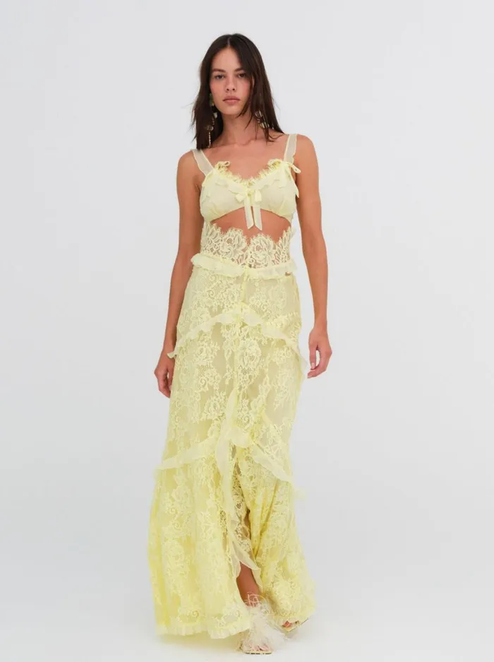 Women Dresses For Love and Lemons Milena Lace Maxi Dress Yellow
