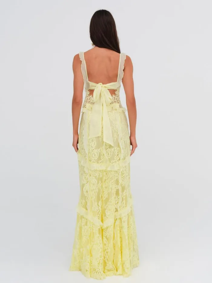 Women Dresses For Love and Lemons Milena Lace Maxi Dress Yellow