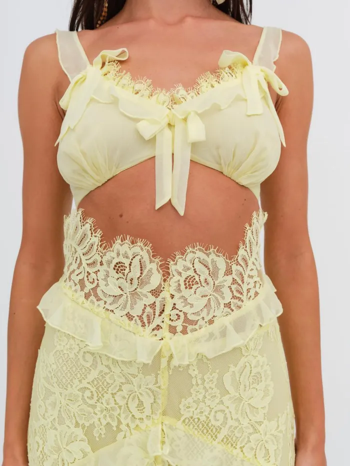 Women Dresses For Love and Lemons Milena Lace Maxi Dress Yellow