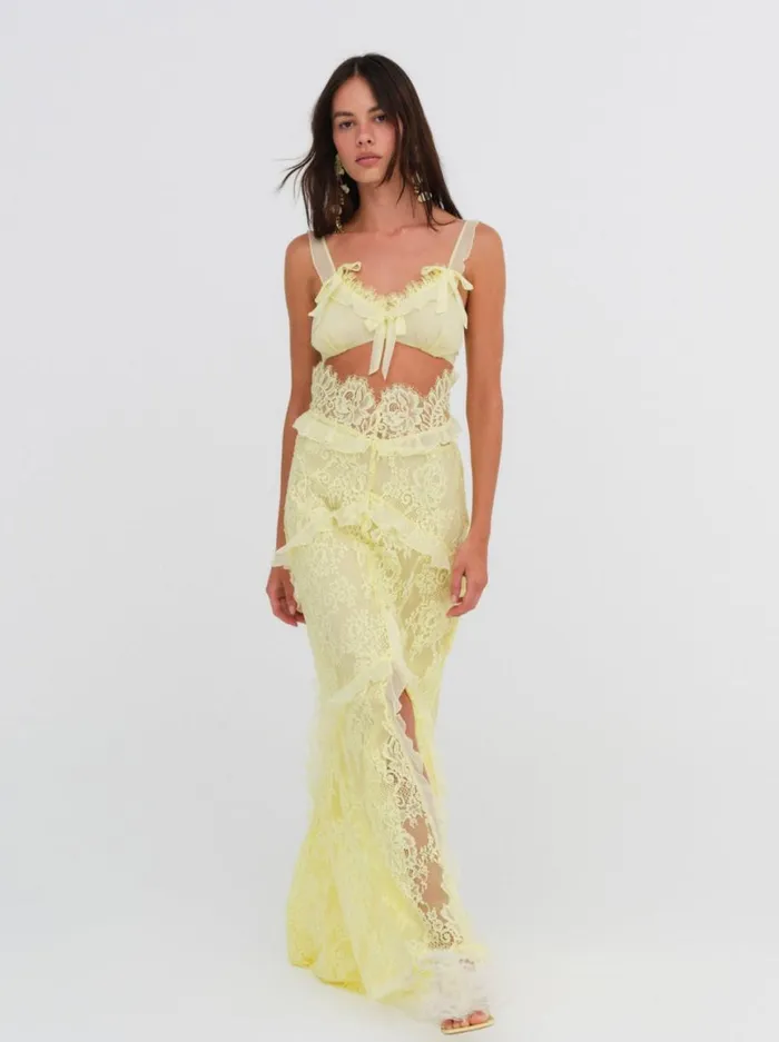 Women Dresses For Love and Lemons Milena Lace Maxi Dress Yellow