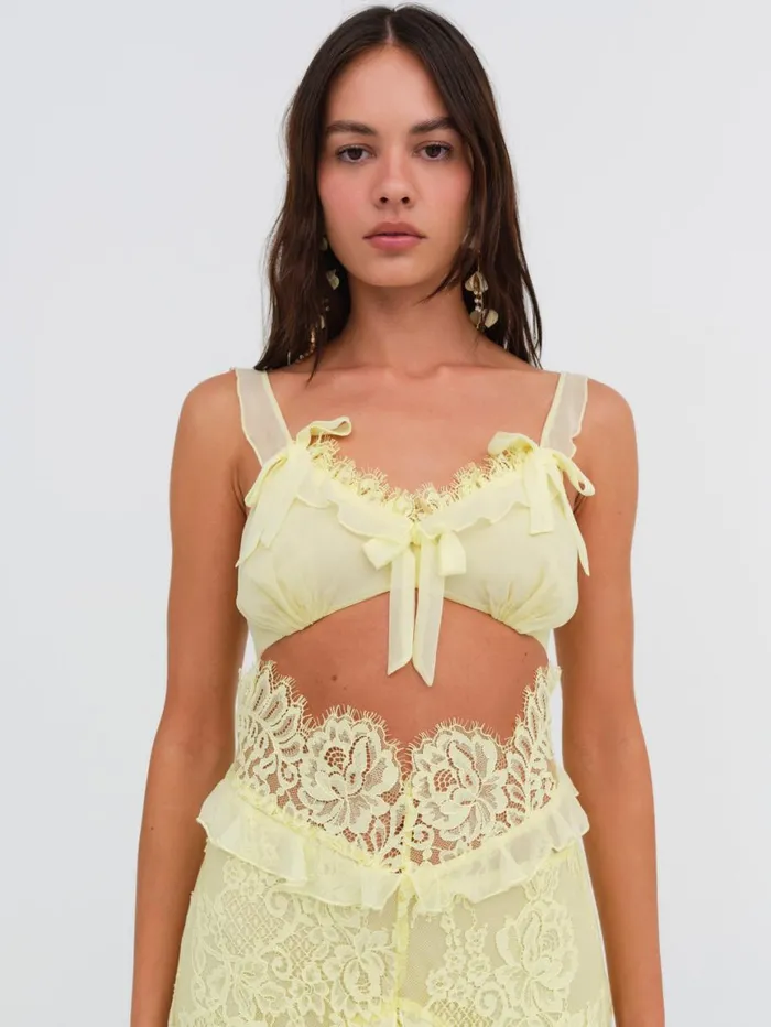 Women Dresses For Love and Lemons Milena Lace Maxi Dress Yellow