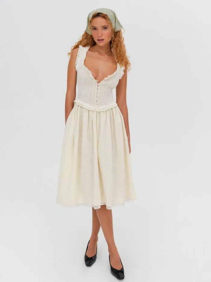 Women Dresses For Love and Lemons Morgan Midi Dress Beige