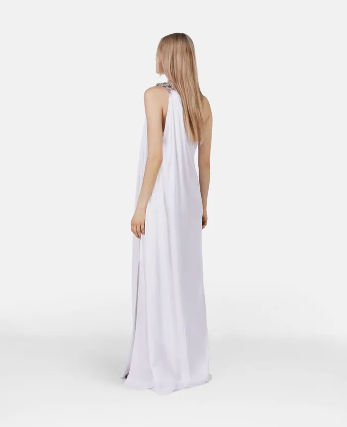 Women Dresses Stella McCartney Falabella Crystal Chain Double Satin OneShoulder Gown White
