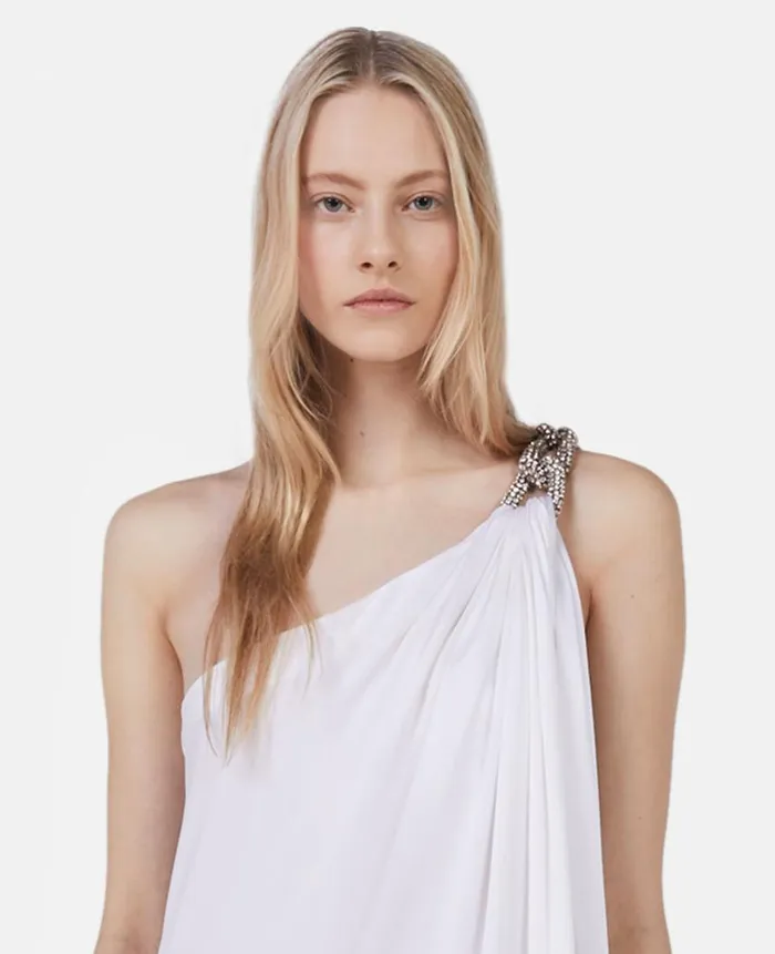 Women Dresses Stella McCartney Falabella Crystal Chain Double Satin OneShoulder Gown White