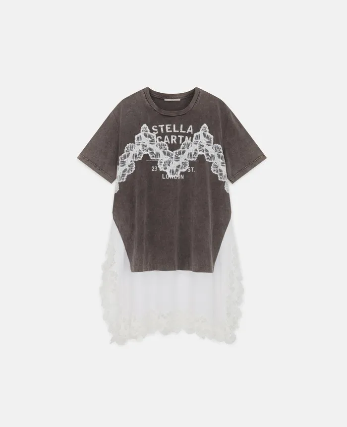 Women Dresses Stella McCartney Lace Insert TShirt Midi Dress Gray Meacutelange Women Dresses Stella McCartney Lace Insert TShirt Midi Dress Gray Meacutelange
