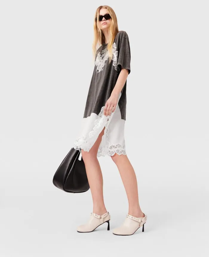 Women Dresses Stella McCartney Lace Insert TShirt Midi Dress Gray Meacutelange