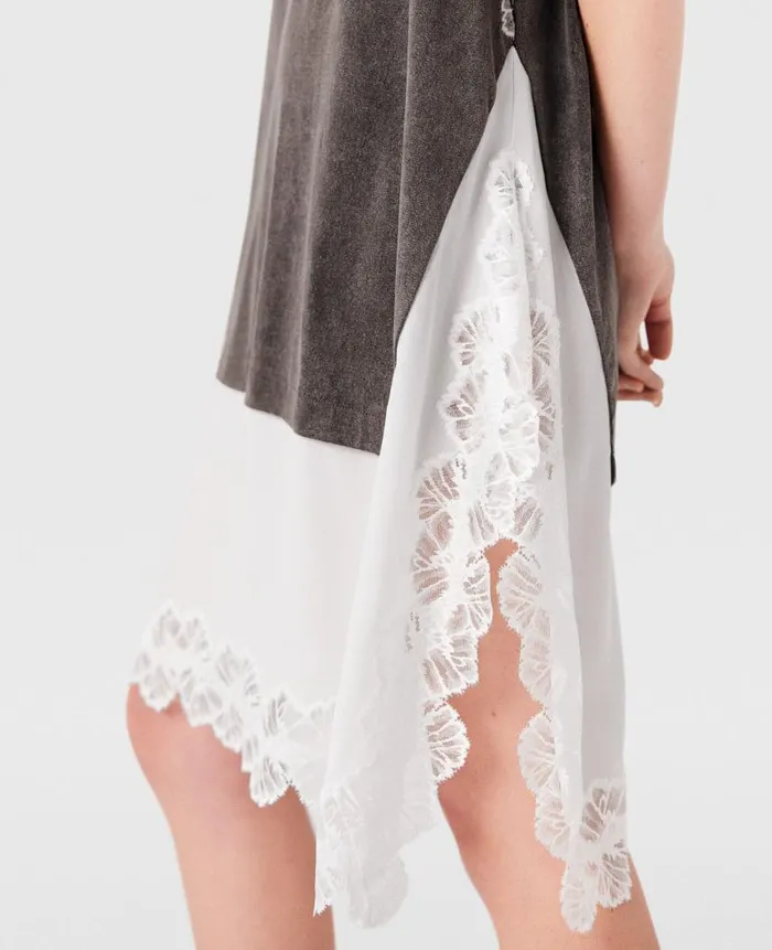 Women Dresses Stella McCartney Lace Insert TShirt Midi Dress Gray Meacutelange