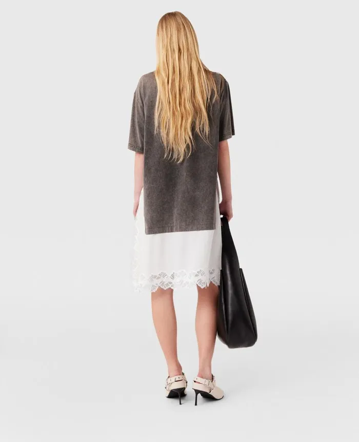 Women Dresses Stella McCartney Lace Insert TShirt Midi Dress Gray Meacutelange